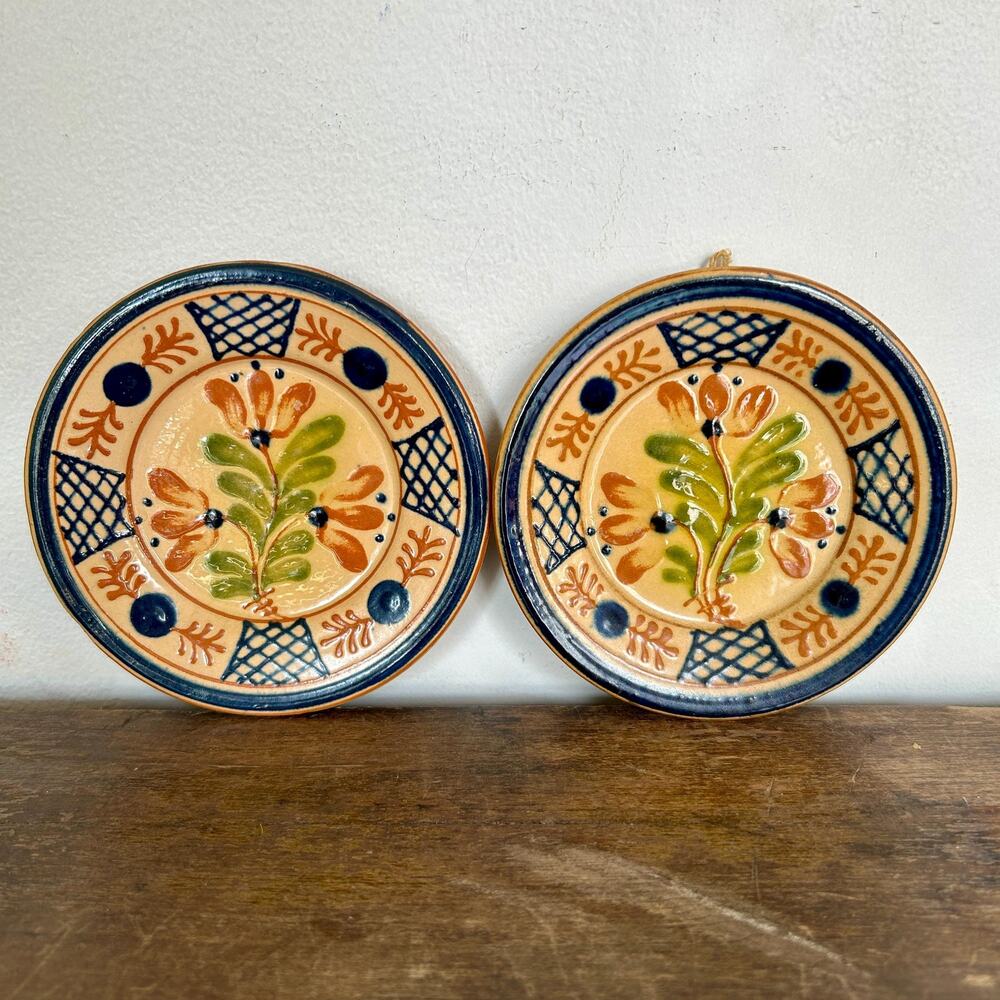 Pair of Vintage Transylvanian Folk Art Hanging Plates | Korund Romanian Pottery